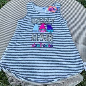 Trolls Movie Messy Hair Don't Care T-Shirt Gray Stripe Poppy Tank Top NWT XL